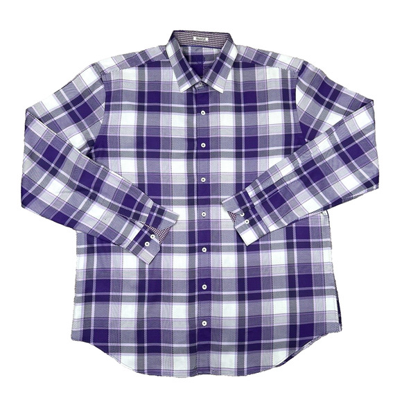 Bugatchi Uomo Men's Long Sleeve Button Up Purple/White/Lavender Dress Shirt XXL. - Picture 1 of 15